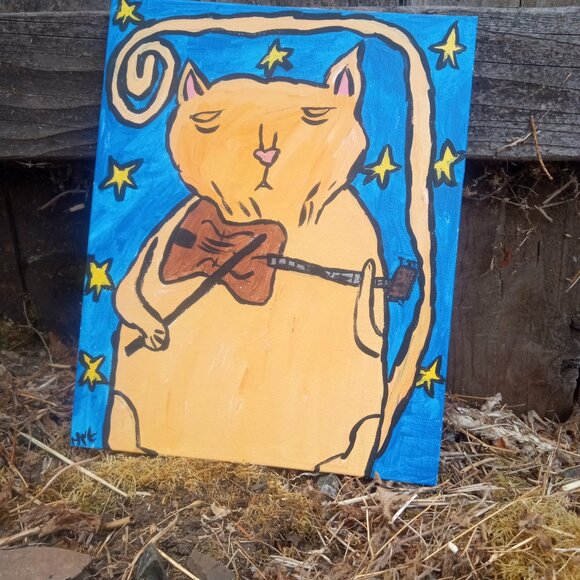 Orange Cat Playing Fiddle Painting - Picture 12 of 13